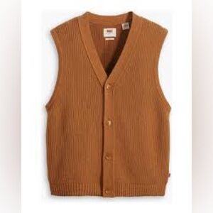 Levi's Men's V-Neck Button Front Sweater Vest - Caramel Brown